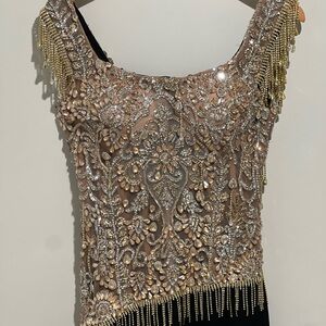 Elegant Beaded Black and Gold Fringe Prom/ wedding guest Dress